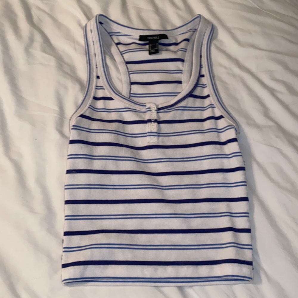 Striped blue and white tank top, size small, forever 21 brand